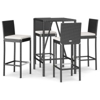 vidaXL 5 Piece Patio Bar Set with Cushions Black Poly Rattan