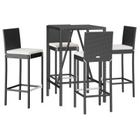 vidaXL 5 Piece Patio Bar Set with Cushions Black Poly Rattan