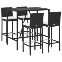 vidaXL 5 Piece Patio Bar Set with Cushions Black Poly Rattan