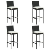 vidaXL 5 Piece Patio Bar Set with Cushions Black Poly Rattan