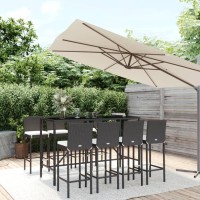 vidaXL 9 Piece Patio Bar Set with Cushions Black Poly Rattan