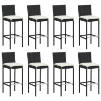 vidaXL 9 Piece Patio Bar Set with Cushions Black Poly Rattan