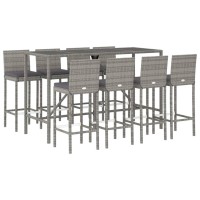 vidaXL 9 Piece Patio Bar Set with Cushions Gray Poly Rattan