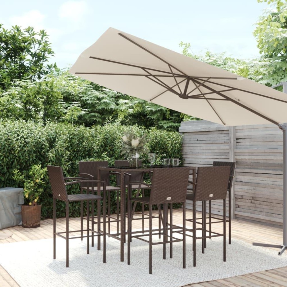 vidaXL 7 Piece Patio Bar Set Brown Poly Rattan