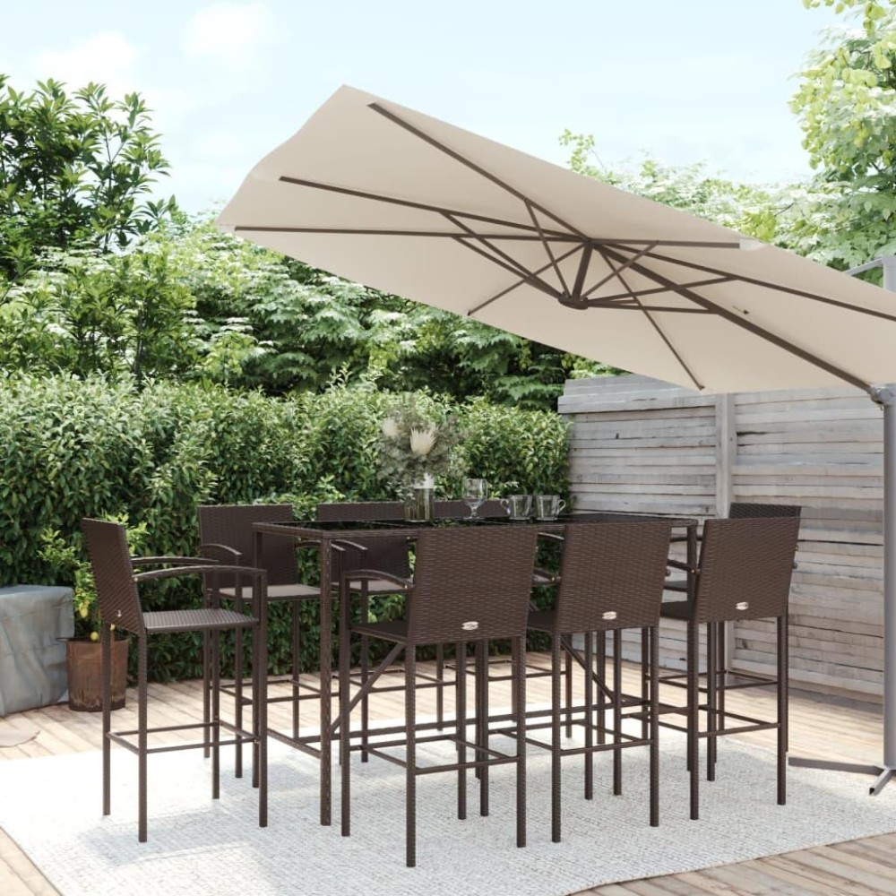 vidaXL 9 Piece Patio Bar Set Brown Poly Rattan