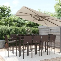 vidaXL 11 Piece Patio Bar Set Brown Poly Rattan