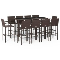 vidaXL 11 Piece Patio Bar Set Brown Poly Rattan