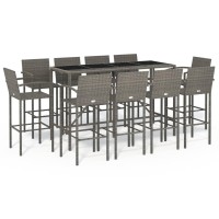 vidaXL 11 Piece Patio Bar Set Gray Poly Rattan