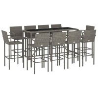 vidaXL 11 Piece Patio Bar Set Gray Poly Rattan