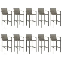 vidaXL 11 Piece Patio Bar Set Gray Poly Rattan