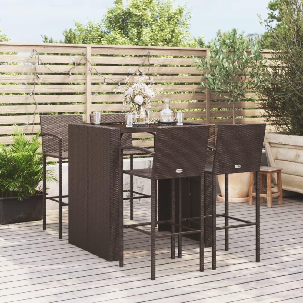 vidaXL 5 Piece Patio Bar Set Brown Poly Rattan