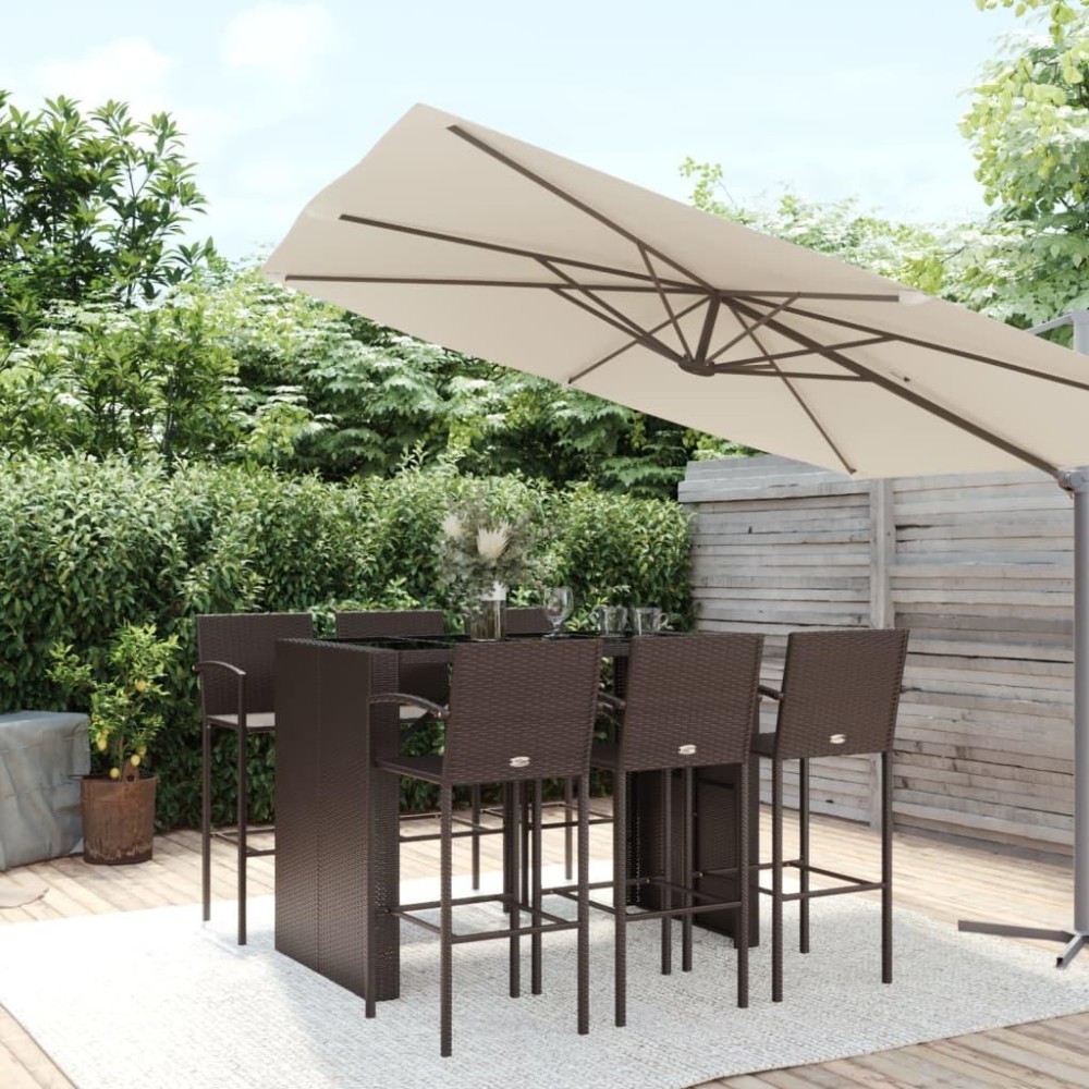 vidaXL 7 Piece Patio Bar Set Brown Poly Rattan