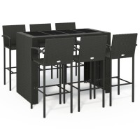 vidaXL 7 Piece Patio Bar Set Black Poly Rattan