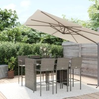 vidaXL 7 Piece Patio Bar Set Gray Poly Rattan