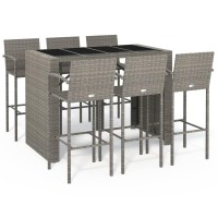 vidaXL 7 Piece Patio Bar Set Gray Poly Rattan