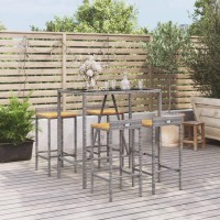 vidaXL 5 Piece Patio Bar Set Gray Poly Rattan& Solid Wood Acacia