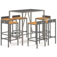 vidaXL 7 Piece Patio Bar Set Gray Poly Rattan& Solid Wood Acacia