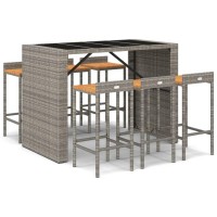 vidaXL 7 Piece Patio Bar Set Gray Poly Rattan& Solid Wood Acacia