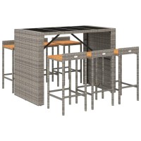 vidaXL 7 Piece Patio Bar Set Gray Poly Rattan& Solid Wood Acacia