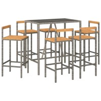 vidaXL 7 Piece Patio Bar Set Gray Poly Rattan& Solid Wood Acacia