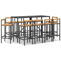 vidaXL 11 Piece Patio Bar Set Black Poly Rattan& Solid Wood Acacia