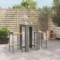 vidaXL 3 Piece Patio Bar Set Gray Poly Rattan&Solid Wood Acacia