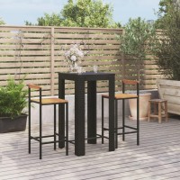 vidaXL 3 Piece Patio Bar Set Black Poly Rattan&Solid Wood Acacia