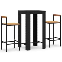 vidaXL 3 Piece Patio Bar Set Black Poly Rattan&Solid Wood Acacia