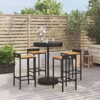 vidaXL 5 Piece Patio Bar Set Black Poly Rattan&Solid Wood Acacia