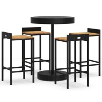 vidaXL 5 Piece Patio Bar Set Black Poly Rattan&Solid Wood Acacia