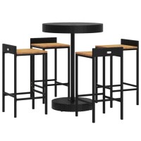 vidaXL 5 Piece Patio Bar Set Black Poly Rattan&Solid Wood Acacia