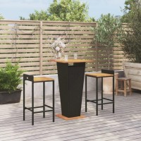 vidaXL 3 Piece Patio Bar Set Black Poly Rattan&Solid Wood Acacia