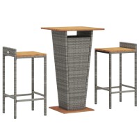 vidaXL 3 Piece Patio Bar Set Gray Poly Rattan&Solid Wood Acacia