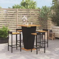 vidaXL 5 Piece Patio Bar Set Black Poly Rattan&Solid Wood Acacia