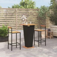 Vidaxl 3 Piece Patio Bar Set Black Poly Rattan&Solid Wood Acacia