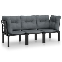 Vidaxl 3 Piece Patio Lounge Set Black And Gray Poly Rattan