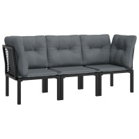 Vidaxl 3 Piece Patio Lounge Set Black And Gray Poly Rattan