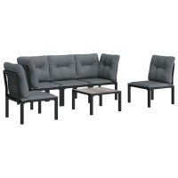 Vidaxl 6 Piece Patio Lounge Set Black And Gray Poly Rattan