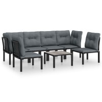 Vidaxl 7 Piece Patio Lounge Set Black And Gray Poly Rattan