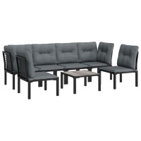 Vidaxl 7 Piece Patio Lounge Set Black And Gray Poly Rattan