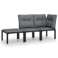 Vidaxl 3 Piece Patio Lounge Set Black And Gray Poly Rattan