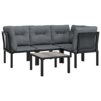 Vidaxl 5 Piece Patio Lounge Set Black And Gray Poly Rattan