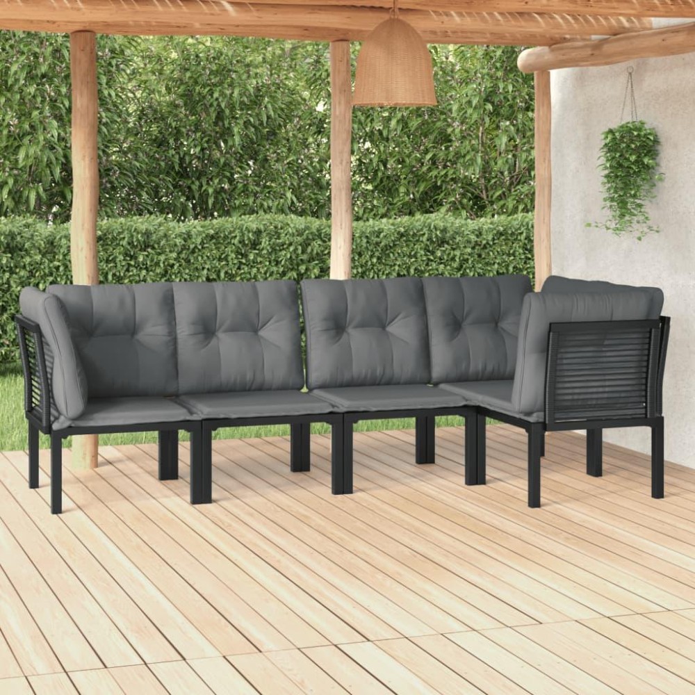 Vidaxl 5 Piece Patio Lounge Set Black And Gray Poly Rattan