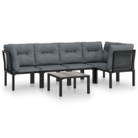 Vidaxl 6 Piece Patio Lounge Set Black And Gray Poly Rattan