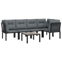 Vidaxl 6 Piece Patio Lounge Set Black And Gray Poly Rattan