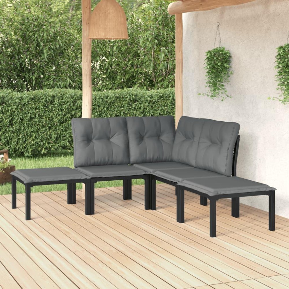 Vidaxl 5 Piece Patio Lounge Set Black And Gray Poly Rattan