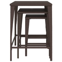 vidaXL Nesting Tables 3 pcs Brown Poly Rattan