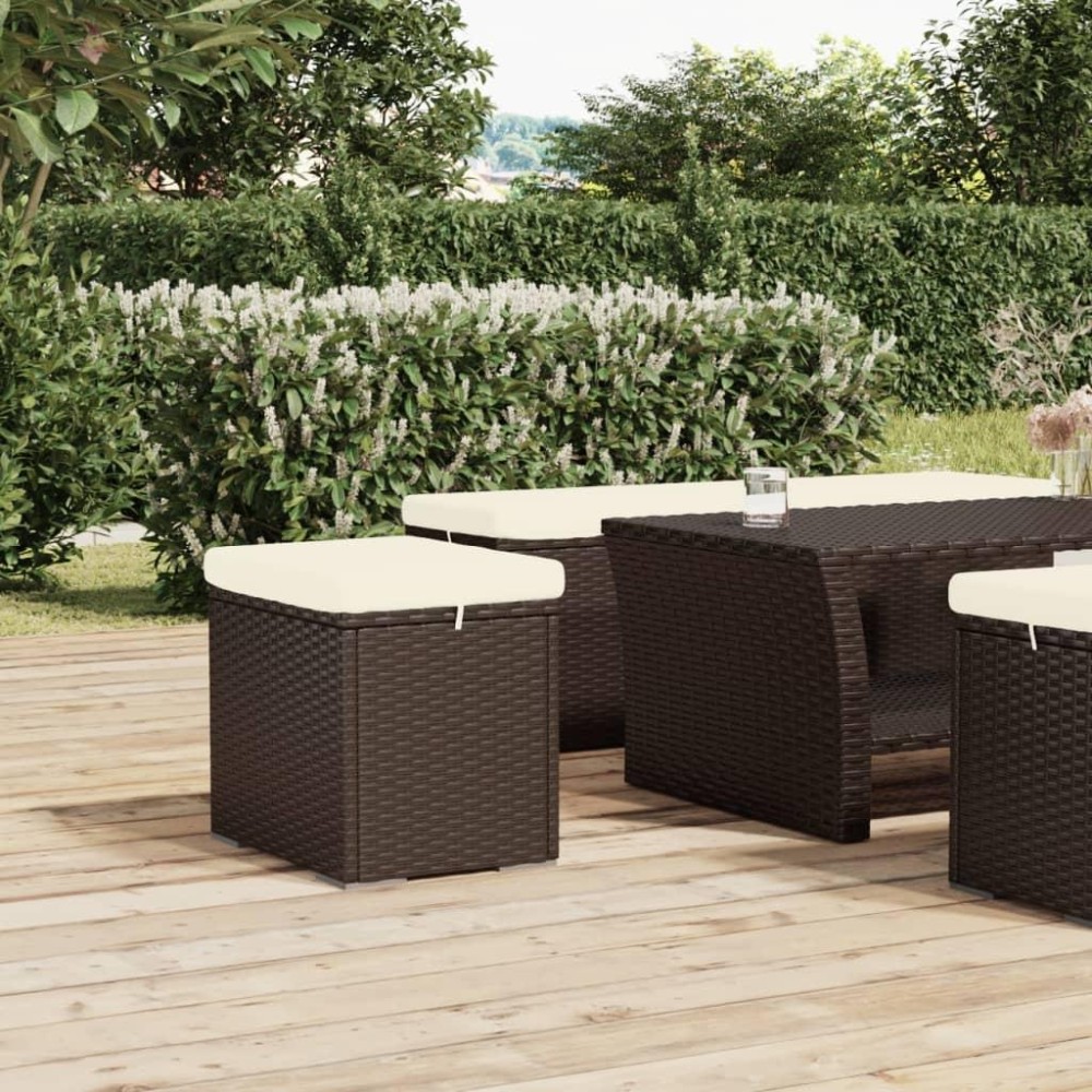 Vidaxl Ottoman With Cushion Brown 15.7X11.8X15.7 Poly Rattan