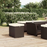 Vidaxl Ottoman With Cushion Brown 15.7X11.8X15.7 Poly Rattan