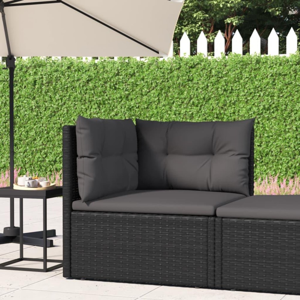 vidaXL Patio Corner Sofa with Cushions Black Poly Rattan